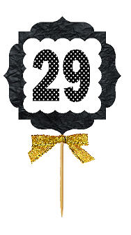 29th Birthday - Anniversary Gold Ribbon Hand Crafted Novelty Cupcake Decoration Toppers -  Picks -12ct