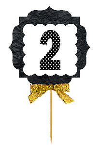 2nd Birthday - Anniversary Gold Ribbon Hand Crafted Novelty Cupcake Decoration Toppers -  Picks -12ct