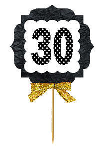 30th Birthday - Anniversary Gold Ribbon Hand Crafted Novelty Cupcake Decoration Toppers -  Picks -12ct