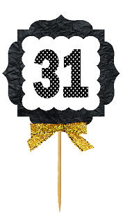 31st Birthday - Anniversary Gold Ribbon Hand Crafted Novelty Cupcake Decoration Toppers -  Picks -12ct