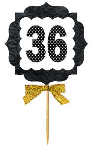 36th Birthday - Anniversary Gold Ribbon Hand Crafted Novelty Cupcake Decoration Toppers -  Picks -12ct