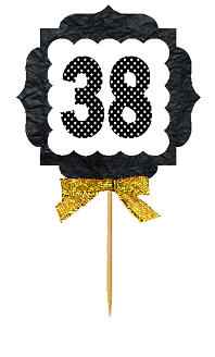 38th Birthday - Anniversary Gold Ribbon Hand Crafted Novelty Cupcake Decoration Toppers -  Picks -12ct