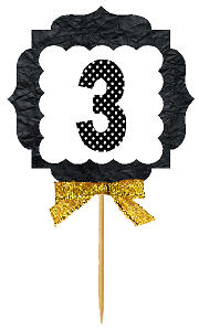 3rd Birthday - Anniversary Gold Ribbon Hand Crafted Novelty Cupcake Decoration Toppers -  Picks -12ct