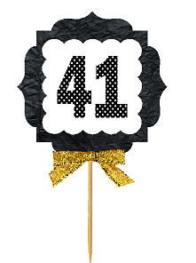 41st Birthday - Anniversary Gold Ribbon Hand Crafted Novelty Cupcake Decoration Toppers -  Picks -12ct