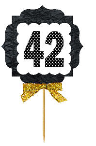 42nd Birthday - Anniversary Gold Ribbon Hand Crafted Novelty Cupcake Decoration Toppers -  Picks -12ct