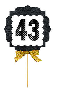 43rd Birthday - Anniversary Gold Ribbon Hand Crafted Novelty Cupcake Decoration Toppers -  Picks -12ct