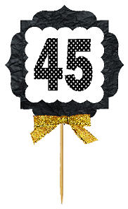 45th Birthday - Anniversary Gold Ribbon Hand Crafted Novelty Cupcake Decoration Toppers -  Picks -12ct