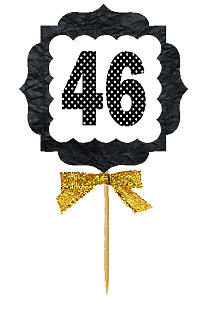 46th Birthday - Anniversary Gold Ribbon Hand Crafted Novelty Cupcake Decoration Toppers -  Picks -12ct