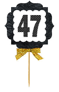 47th Birthday - Anniversary Gold Ribbon Hand Crafted Novelty Cupcake Decoration Toppers -  Picks -12ct