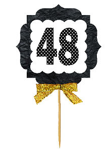48th Birthday - Anniversary Gold Ribbon Hand Crafted Novelty Cupcake Decoration Toppers -  Picks -12ct
