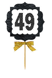 49th Birthday - Anniversary Gold Ribbon Hand Crafted Novelty Cupcake Decoration Toppers -  Picks -12ct