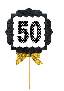 50th Birthday - Anniversary Gold Ribbon Hand Crafted Novelty Cupcake Decoration Toppers -  Picks -12ct