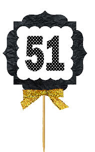 51st Birthday - Anniversary Gold Ribbon Hand Crafted Novelty Cupcake Decoration Toppers -  Picks -12ct