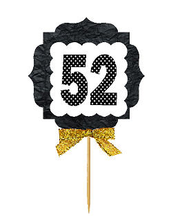 52nd Birthday - Anniversary Gold Ribbon Hand Crafted Novelty Cupcake Decoration Toppers -  Picks -12ct