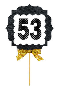 53rd Birthday - Anniversary Gold Ribbon Hand Crafted Novelty Cupcake Decoration Toppers -  Picks -12ct