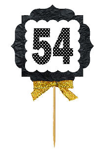 54th Birthday - Anniversary Gold Ribbon Hand Crafted Novelty Cupcake Decoration Toppers -  Picks -12ct