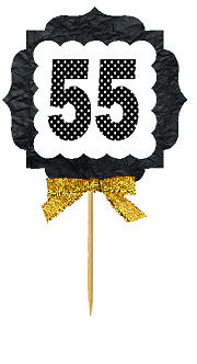 55th Birthday - Anniversary Gold Ribbon Hand Crafted Novelty Cupcake Decoration Toppers -  Picks -12ct