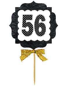 56th Birthday - Anniversary Gold Ribbon Hand Crafted Novelty Cupcake Decoration Toppers -  Picks -12ct