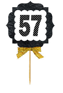 57th Birthday - Anniversary Gold Ribbon Hand Crafted Novelty Cupcake Decoration Toppers -  Picks -12ct