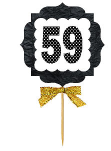 59th Birthday - Anniversary Gold Ribbon Hand Crafted Novelty Cupcake Decoration Toppers -  Picks -12ct