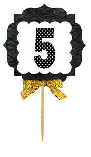 5th Birthday - Anniversary Gold Ribbon Hand Crafted Novelty Cupcake Decoration Toppers -  Picks -12ct