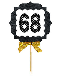 68th Birthday - Anniversary Gold Ribbon Hand Crafted Novelty Cupcake Decoration Toppers -  Picks -12ct