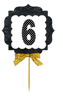 6th Birthday - Anniversary Gold Ribbon Hand Crafted Novelty Cupcake Decoration Toppers -  Picks -12ct