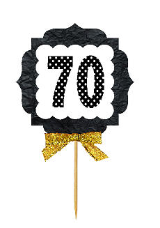 70th Birthday - Anniversary Gold Ribbon Hand Crafted Novelty Cupcake Decoration Toppers -  Picks -12ct