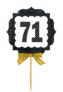 71st Birthday - Anniversary Gold Ribbon Hand Crafted Novelty Cupcake Decoration Toppers -  Picks -12ct