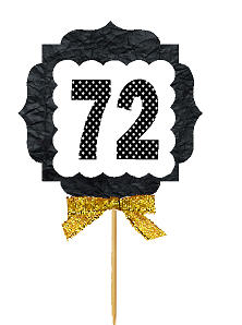 72nd Birthday - Anniversary Gold Ribbon Hand Crafted Novelty Cupcake Decoration Toppers -  Picks -12ct