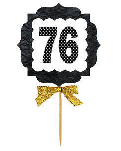 76th Birthday - Anniversary Gold Ribbon Hand Crafted Novelty Cupcake Decoration Toppers -  Picks -12ct