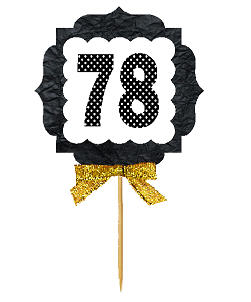 78th Birthday - Anniversary Gold Ribbon Hand Crafted Novelty Cupcake Decoration Toppers -  Picks -12ct