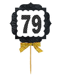 79th Birthday - Anniversary Gold Ribbon Hand Crafted Novelty Cupcake Decoration Toppers -  Picks -12ct