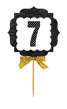 7th Birthday - Anniversary Gold Ribbon Hand Crafted Novelty Cupcake Decoration Toppers -  Picks -12ct