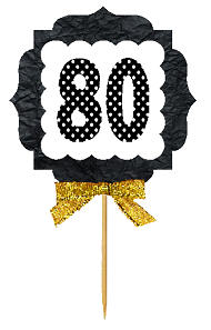 80th Birthday - Anniversary Gold Ribbon Hand Crafted Novelty Cupcake Decoration Toppers -  Picks -12ct