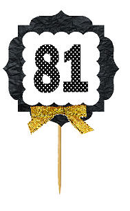 81st Birthday - Anniversary Gold Ribbon Hand Crafted Novelty Cupcake Decoration Toppers -  Picks -12ct