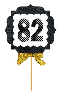 82nd Birthday - Anniversary Gold Ribbon Hand Crafted Novelty Cupcake Decoration Toppers -  Picks -12ct