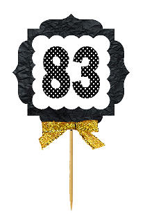 83rd Birthday - Anniversary Gold Ribbon Hand Crafted Novelty Cupcake Decoration Toppers -  Picks -12ct