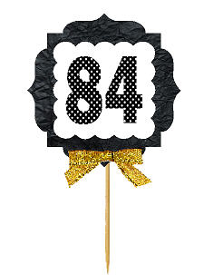 84th Birthday - Anniversary Gold Ribbon Hand Crafted Novelty Cupcake Decoration Toppers -  Picks -12ct