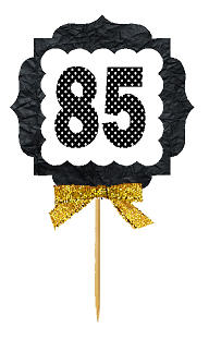 85th Birthday - Anniversary Gold Ribbon Hand Crafted Novelty Cupcake Decoration Toppers -  Picks -12ct