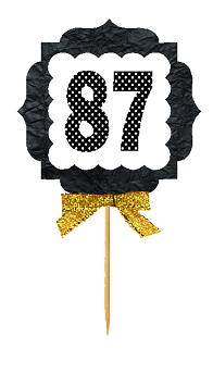 87th Birthday - Anniversary Gold Ribbon Hand Crafted Novelty Cupcake Decoration Toppers -  Picks -12ct