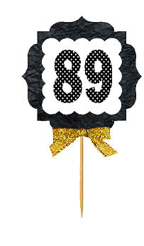 89th Birthday - Anniversary Gold Ribbon Hand Crafted Novelty Cupcake Decoration Toppers -  Picks -12ct