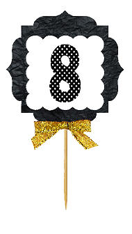 8th Birthday - Anniversary Gold Ribbon Hand Crafted Novelty Cupcake Decoration Toppers -  Picks -12ct