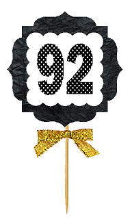 92nd Birthday - Anniversary Gold Ribbon Hand Crafted Novelty Cupcake Decoration Toppers -  Picks -12ct