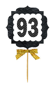 93rd Birthday - Anniversary Gold Ribbon Hand Crafted Novelty Cupcake Decoration Toppers -  Picks -12ct