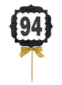 94th Birthday - Anniversary Gold Ribbon Hand Crafted Novelty Cupcake Decoration Toppers -  Picks -12ct