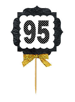 95th Birthday - Anniversary Gold Ribbon Hand Crafted Novelty Cupcake Decoration Toppers -  Picks -12ct