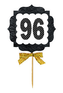 96th Birthday - Anniversary Gold Ribbon Hand Crafted Novelty Cupcake Decoration Toppers -  Picks -12ct