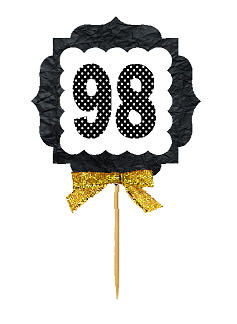 98th Birthday - Anniversary Gold Ribbon Hand Crafted Novelty Cupcake Decoration Toppers -  Picks -12ct