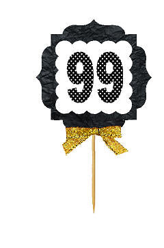 99th Birthday - Anniversary Gold Ribbon Hand Crafted Novelty Cupcake Decoration Toppers -  Picks -12ct